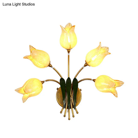 American Garden Bedroom Led Wall Sconce With Frosted Glass Shade - Gold