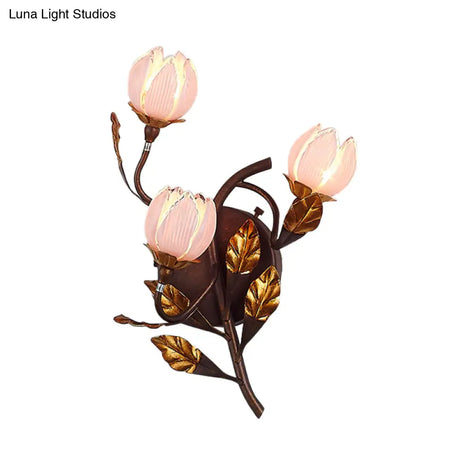 American Garden Metal Lotus/Lily/Tulip Wall Light - Dark Brown 3 Bulbs Led Living Room Lighting