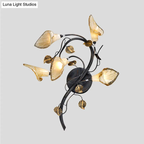 American Garden Metal Wall Sconce Light - Blossom Collection 5 Heads Black Fixture