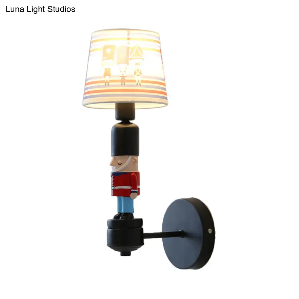American Style Soldier Wall Lamp With Tapered Shade - 1 Head Bedroom Sconce Light