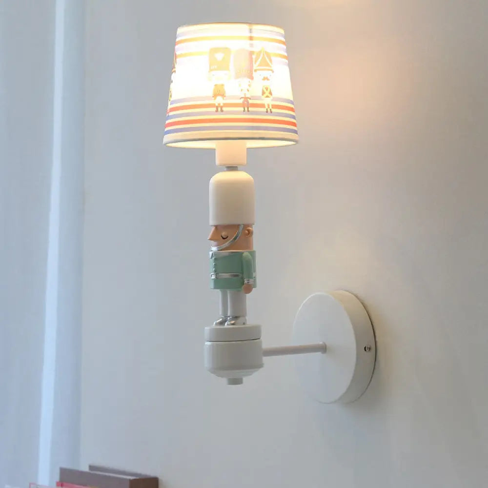 American Style Soldier Wall Lamp With Tapered Shade - 1 Head Bedroom Sconce Light White