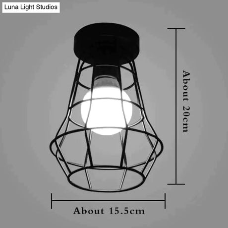 American Vintage Loft Led Ceiling Light Lamp Iron Cage Pyramid Corridor Entrance Balcony Bar Counter