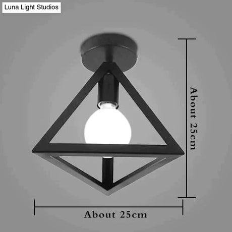 American Vintage Loft Led Ceiling Light Lamp Iron Cage Pyramid Corridor Entrance Balcony Bar Counter