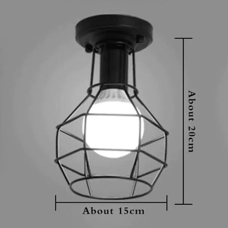 American Vintage Loft Led Ceiling Light Lamp Iron Cage Pyramid Corridor Entrance Balcony Bar