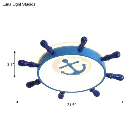 Anchor Pattern Flush Mount Led Ceiling Light With Blue Rudder Design For Kids Warm/White
