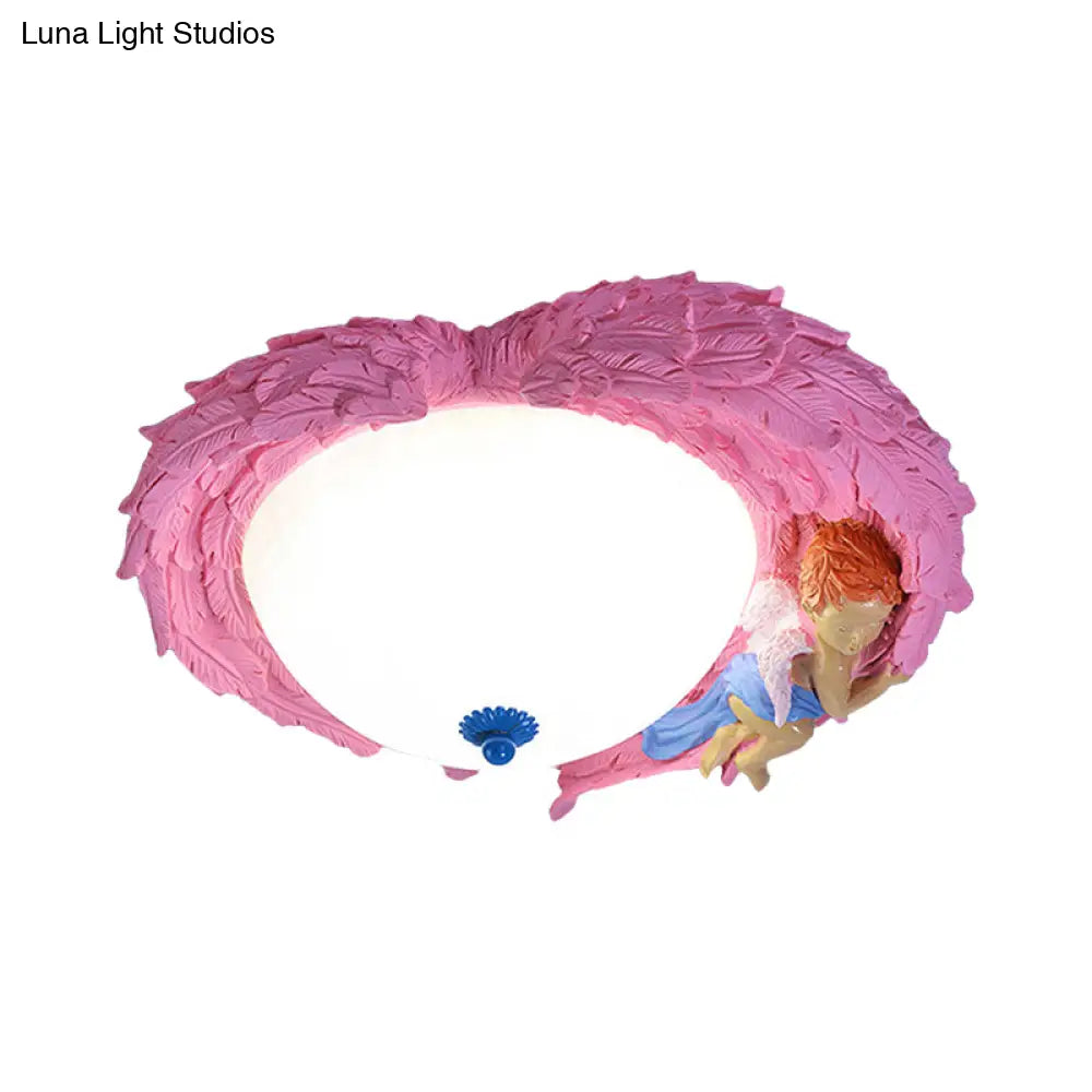 Angel Child Resin Wing Flush Mount Ceiling Lamp - Perfect For Romantic Bedroom Lighting