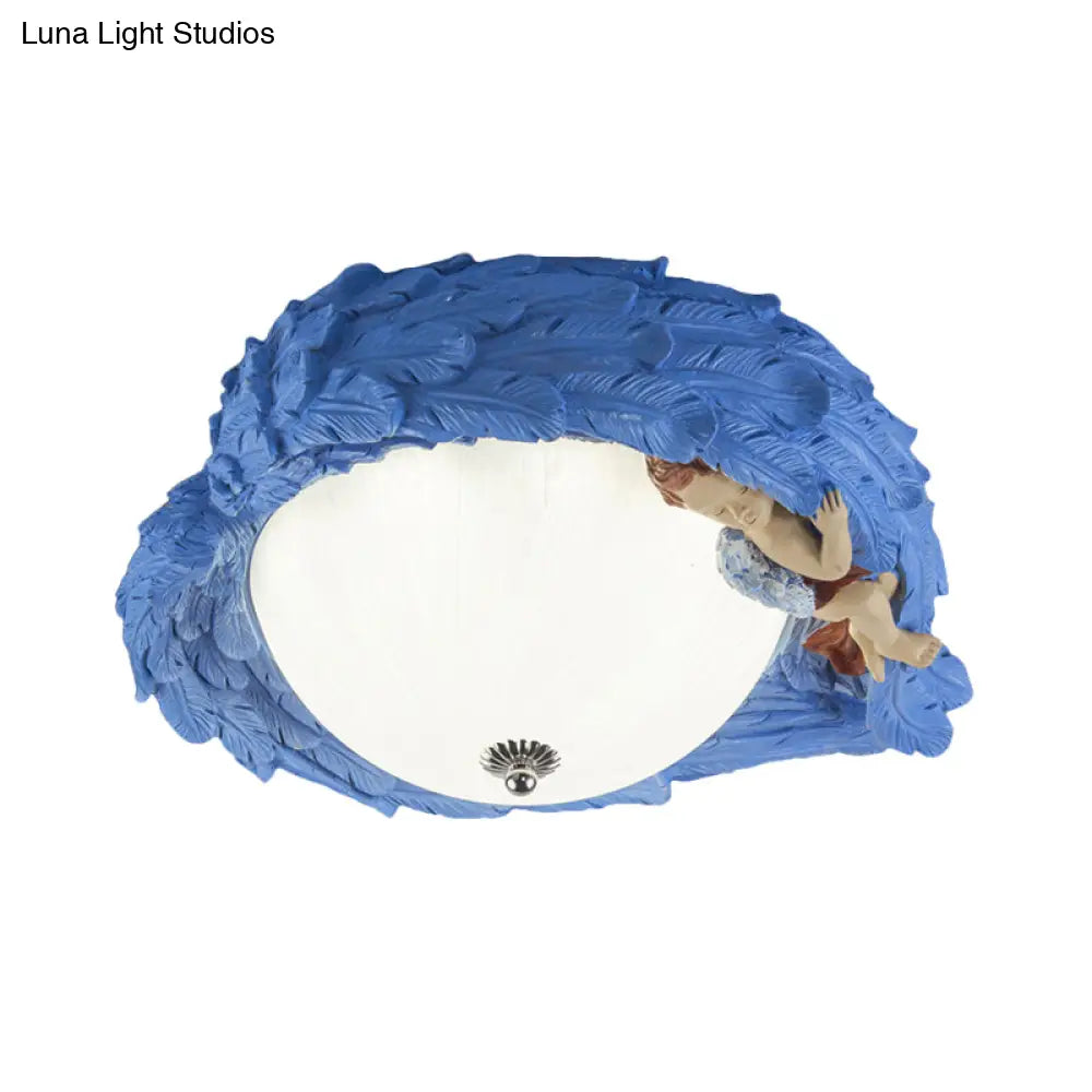 Angel Child Resin Wing Flush Mount Ceiling Lamp - Perfect For Romantic Bedroom Lighting