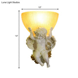 Angel Sconce Light Colony Metal Wall Lamp With Dome Amber Glass Shade White/Gold Left/Right Head