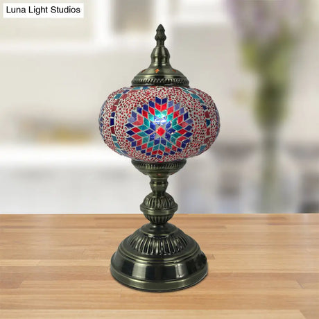 Angela - Vintage 1 Head Bedroom Table Lamp Bronze Task Lighting With Spherical Red/Blue/Multi-Color