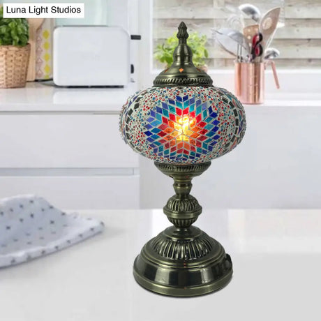 Angela - Vintage 1 Head Bedroom Table Lamp Bronze Task Lighting With Spherical Red/Blue/Multi-Color