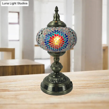 Angela - Vintage 1 Head Bedroom Table Lamp Bronze Task Lighting With Spherical Red/Blue/Multi-Color