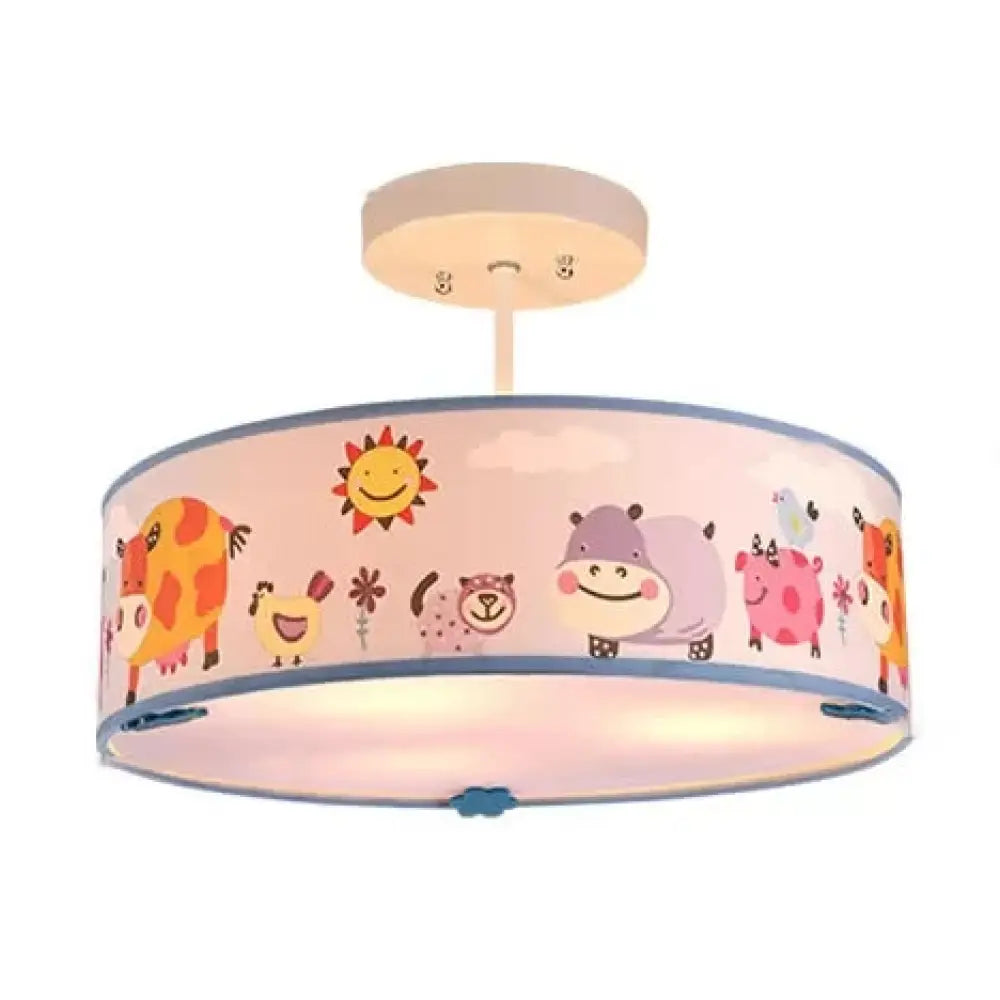 Animal Nursery Acrylic Drum Semi Flushmount Ceiling Light Blue
