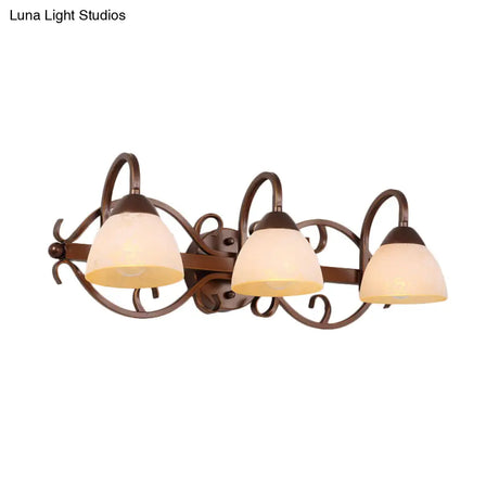 Antique Beige Glass Vanity Wall Light With Swooping Arm And Multiple Bulbs For Bathroom Sconce