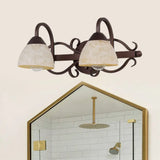 Antique Beige Glass Vanity Wall Light With Swooping Arm And Multiple Bulbs For Bathroom Sconce 2 /