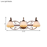 Antique Beige Glass Vanity Wall Light With Swooping Arm And Multiple Bulbs For Bathroom Sconce