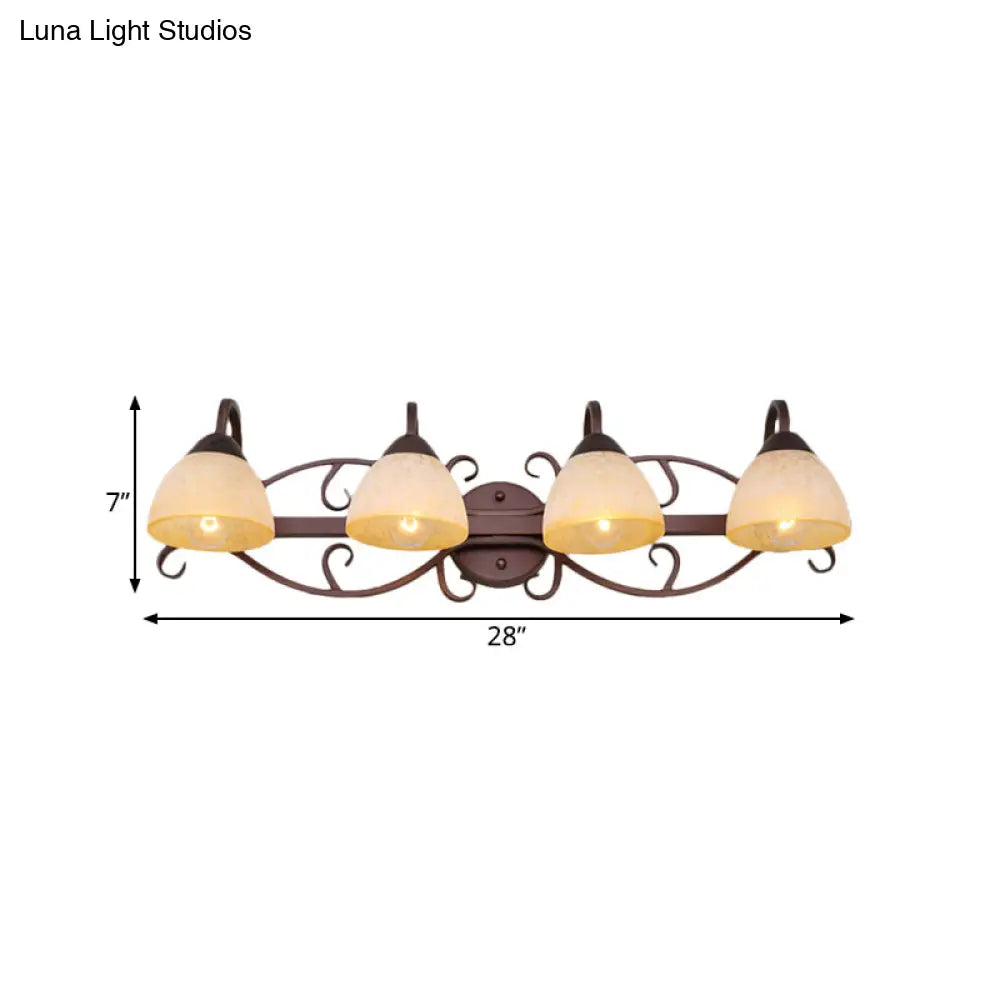 Antique Beige Glass Vanity Wall Light With Swooping Arm And Multiple Bulbs For Bathroom Sconce