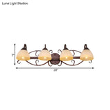 Antique Beige Glass Vanity Wall Light With Swooping Arm And Multiple Bulbs For Bathroom Sconce