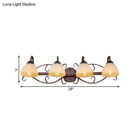 Antique Beige Glass Vanity Wall Light With Swooping Arm And Multiple Bulbs For Bathroom Sconce
