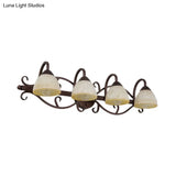 Antique Beige Glass Vanity Wall Light With Swooping Arm And Multiple Bulbs For Bathroom Sconce