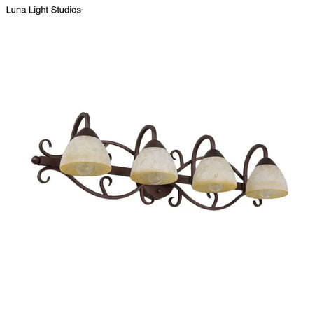 Antique Beige Glass Vanity Wall Light With Swooping Arm And Multiple Bulbs For Bathroom Sconce
