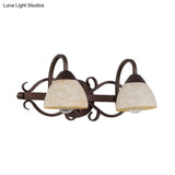 Antique Beige Glass Vanity Wall Light With Swooping Arm And Multiple Bulbs For Bathroom Sconce