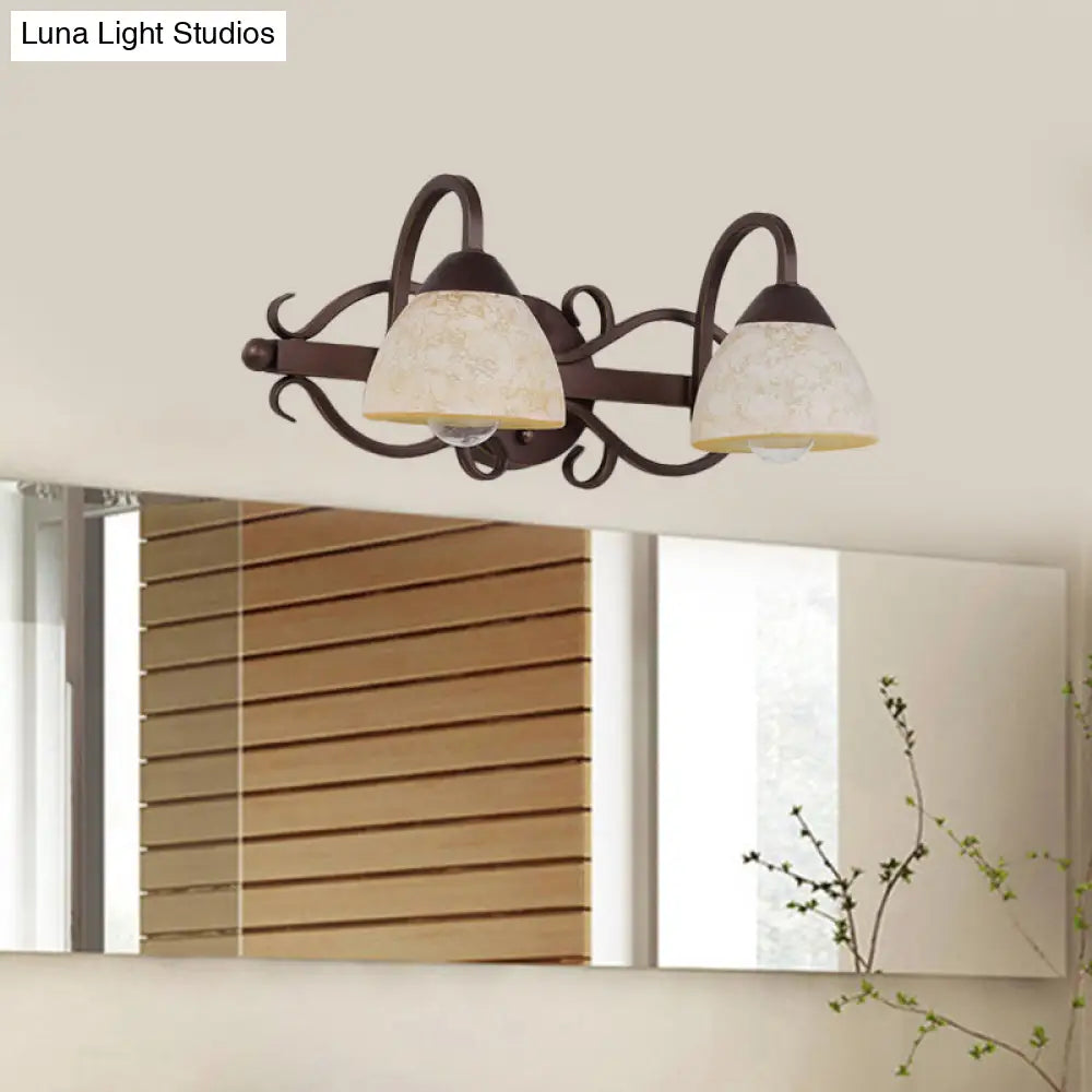 Antique Beige Glass Vanity Wall Light With Swooping Arm And Multiple Bulbs For Bathroom Sconce