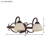 Antique Beige Glass Vanity Wall Light With Swooping Arm And Multiple Bulbs For Bathroom Sconce