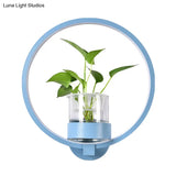 Antique Black/Grey/White Metal Sconce Light For Bedroom Wall Mount - Circular Design With Plant Cup