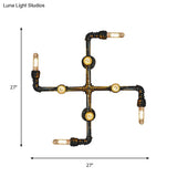 Antique Brass 8-Light Industrial Twisted Pipe Wall Lamp With Open Bulb - Metallic Sconce Lighting