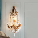 Antique Brass Countryside Beaded Crystal Sconce - 3-Light Wall Mounted Light For Living Room