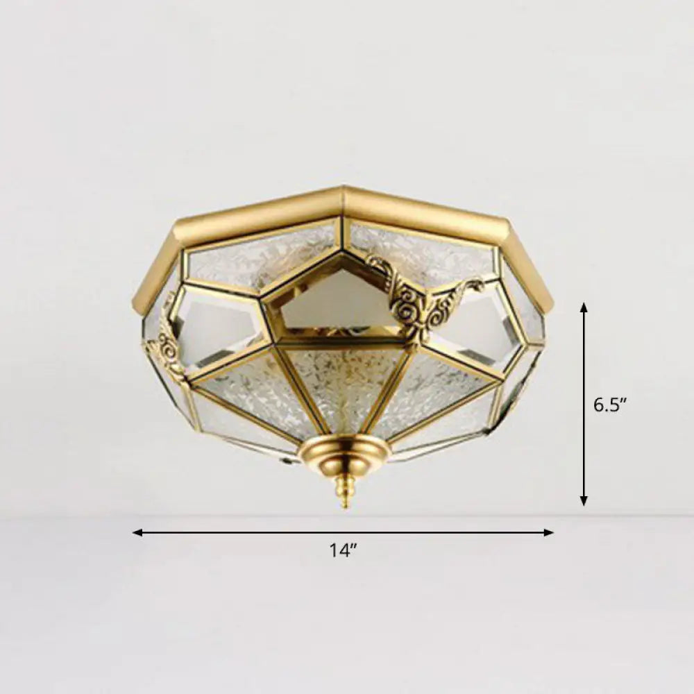 Antique Brass Dining Room Ceiling Lamp With Polygon Semi - Opaque Flush Mount Shade 3 /