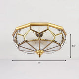 Antique Brass Dining Room Ceiling Lamp With Polygon Semi - Opaque Flush Mount Shade 4 /