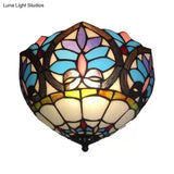 Antique Brass Floral Stained Glass Ceiling Light - Victorian Style Flush Mount Fixture For Living