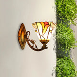 Antique Brass Floral Wall Light For Bedroom - Lodge Tiffany 1-Light Mount Beige / No Switch