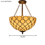 Antique Brass Led Ceiling Light With Tiffany-Style Art Glass Shade - Bedroom Semi Flush Mount