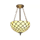 Antique Brass Led Ceiling Light With Tiffany-Style Art Glass Shade - Bedroom Semi Flush Mount Beige