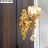Antique Brass Lotus Wall Sconce: Clear Glass Mounted Lamp For Living Room