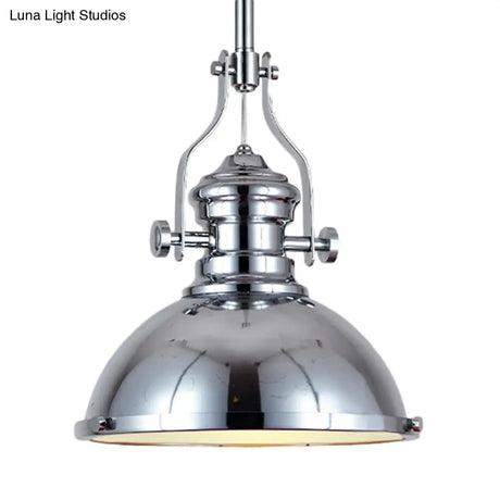 Antique Brass Pendant Light With Frosted Diffuser - Vintage Style Metal Dome Shade 1-Light Hanging
