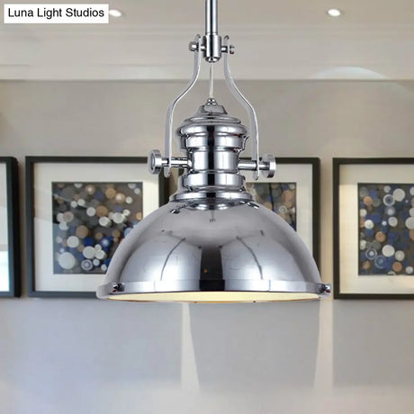 Antique Brass Pendant Light With Frosted Diffuser - Vintage Style Metal Dome Shade 1-Light Hanging