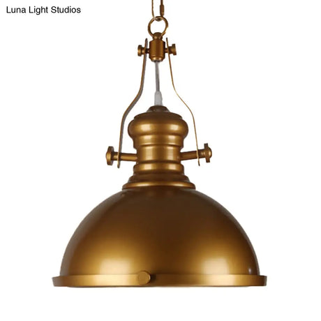 Antique Brass Pendant Light With Frosted Diffuser - Vintage Style Metal Dome Shade 1-Light Hanging
