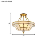 Antique Brass Semi Flush Ceiling Mount Light With Curved Frosted Glass - 3/6 Lights 16’/19.5’