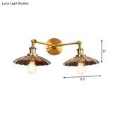 Antique Brass Wall Lamp With Dual Head And Adjustable Joint - Iron Horn/Scalloped/Cone Shade