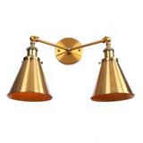Antique Brass Wall Lamp With Dual Head And Adjustable Joint - Iron Horn/Scalloped/Cone Shade