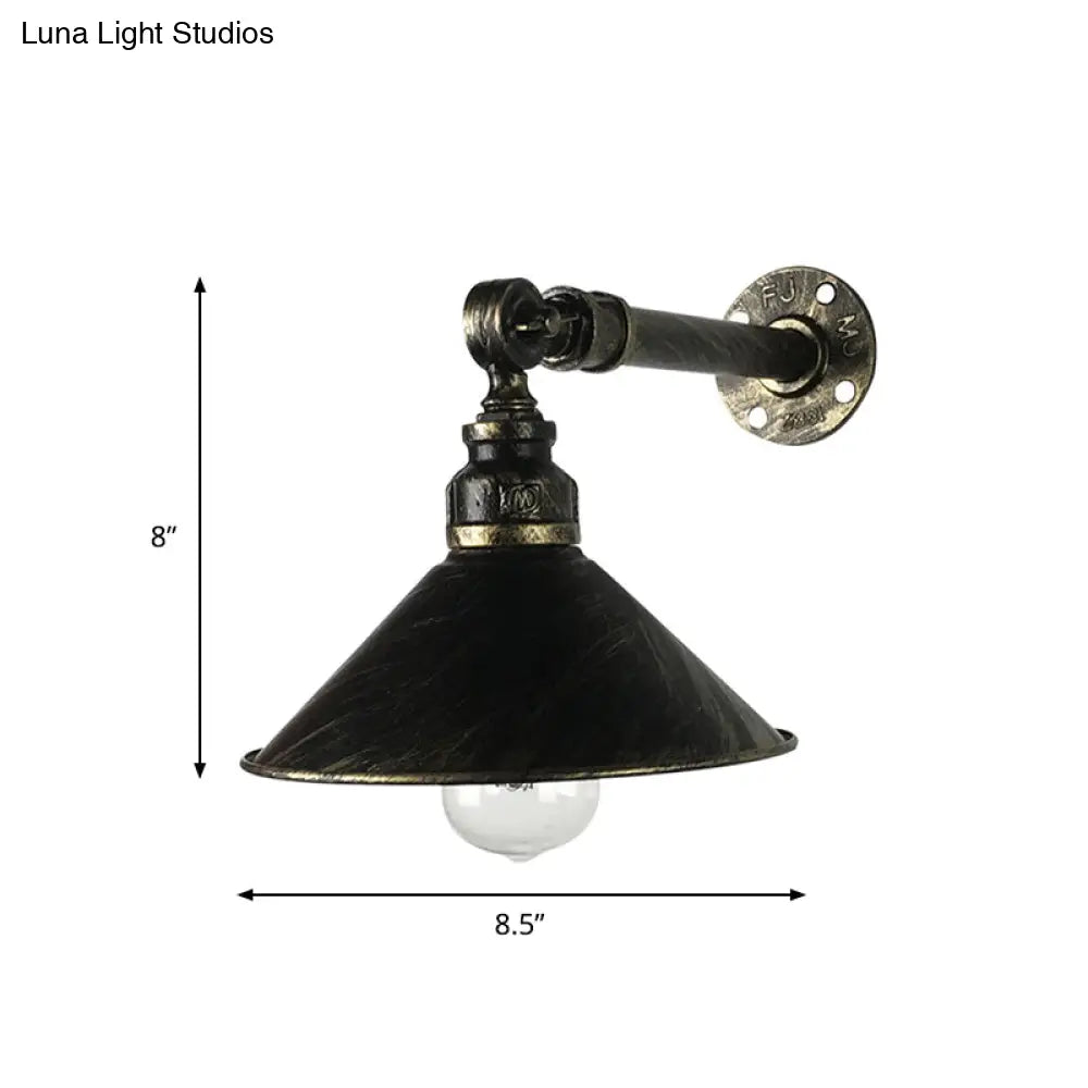 Antique Brass Wall Mounted Sconce Vintage Lamp For Restaurants - Metal Cone Shade 1-Bulb Lighting