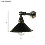 Antique Brass Wall Mounted Sconce Vintage Lamp For Restaurants - Metal Cone Shade 1-Bulb Lighting