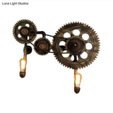 Antique Bronze 2-Light Industrial Gear Sconce Metal Wall Lamp