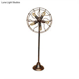 Antique Bronze 5-Light Fan Design Floor Lamp With Cage Shade - Rustic Loft Wrought Iron Indoor