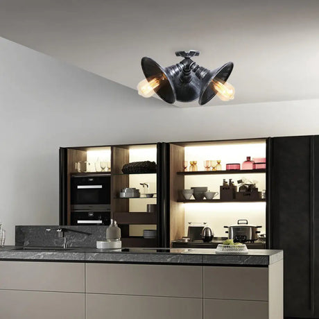 Antique Bronze/Aged Silver Ceiling Light With Stylish Wrought Iron Finish - 3 Heads Semi Flush