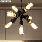 Antique Bronze Chandelier With 7 Bulbs – Vintage Metal Pipe Pendant Light Fixture