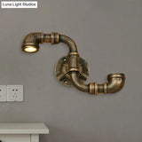 Antique Bronze S Pipe Wall Mount Light - Rustic Industrial 2 Stairway Lighting